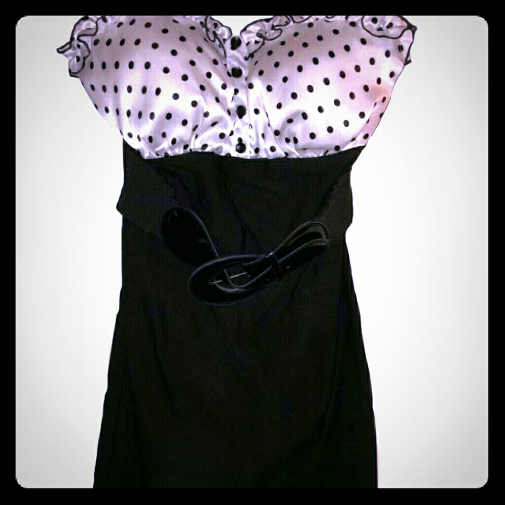 Black and white mini dress with polka dots
